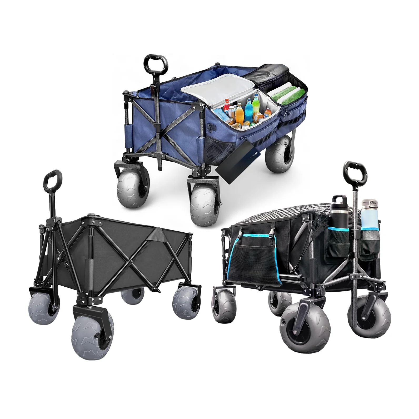 Da Niu Large All-terrain Folding Multi-functional Beach Buggy with Pockets, Cargo Net, and Cup Holders.