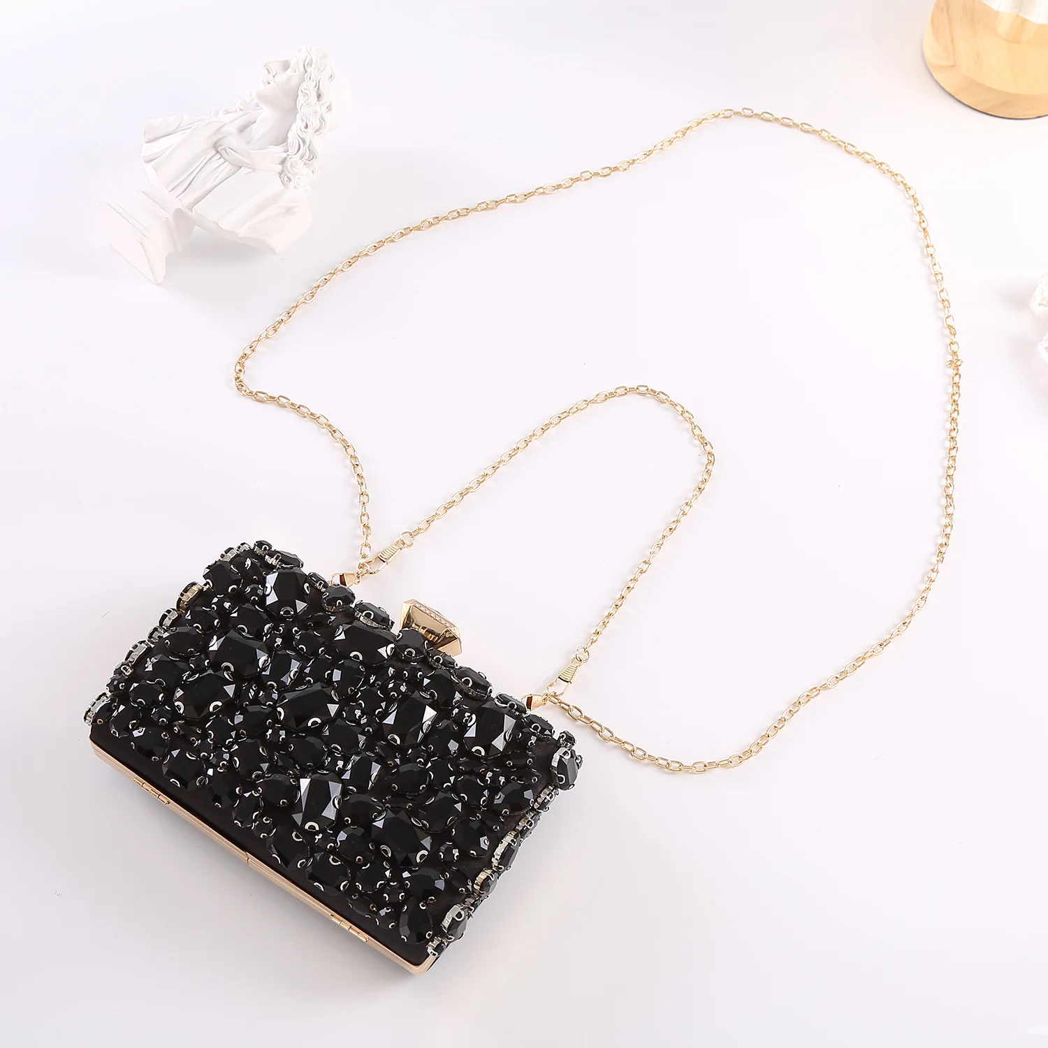 2023 New Women Single Side Diamond Evening Bags Bling Party Dinner Purse Wedding Wallets 2 Colors Drop Shipping