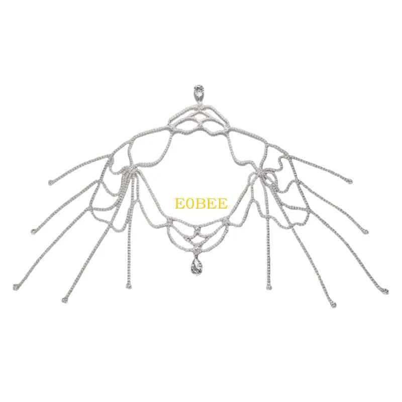 

E0BE Modern Rhinestones Body Accessory Adjustable Fringe Shoulder Chain Alloy Crafted For Versatility