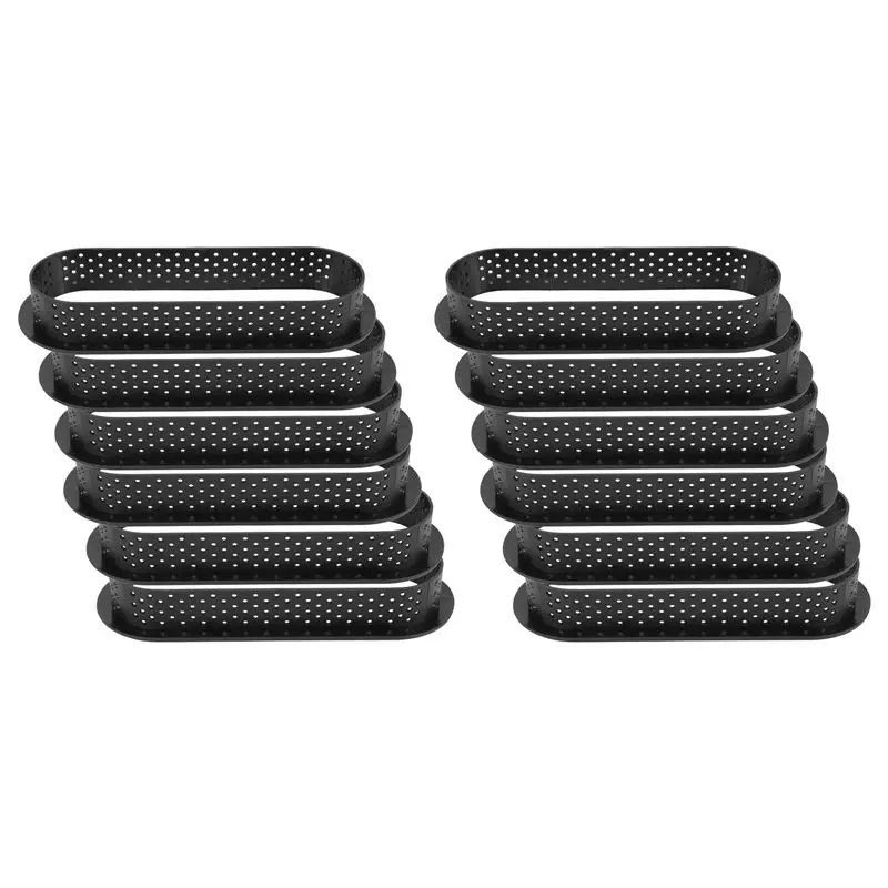 BHTS-48 Pieces Oval Tart Rings Heat-Resistant Perforated Cake Mousse Ring Non Stick Bakeware Tart Mini Cake Mold Cake Rings