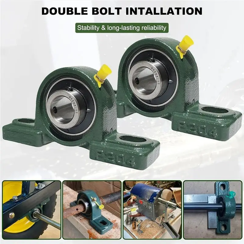 AEE2-2 Pack UCP204-12 Pillow Block Mounted Ball Bearing - 3/4 Inch Bore - Solid Cast Iron Base - Self Aligning