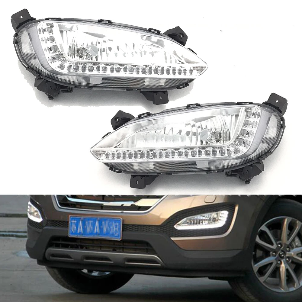 Fog Lamp DRL For Hyundai Santa Fe Maxcruz 2013 2014 2015 2016 Front Bumper Fog Light Foglight Foglamp Day Running Lamp Headlight