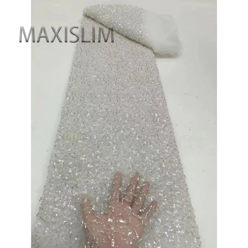 

New Chaotic Mesh Bead Tube+3/5mm Sequin Embroidered Fabric Wedding Dress Stage Performance Clothing Width 125CM