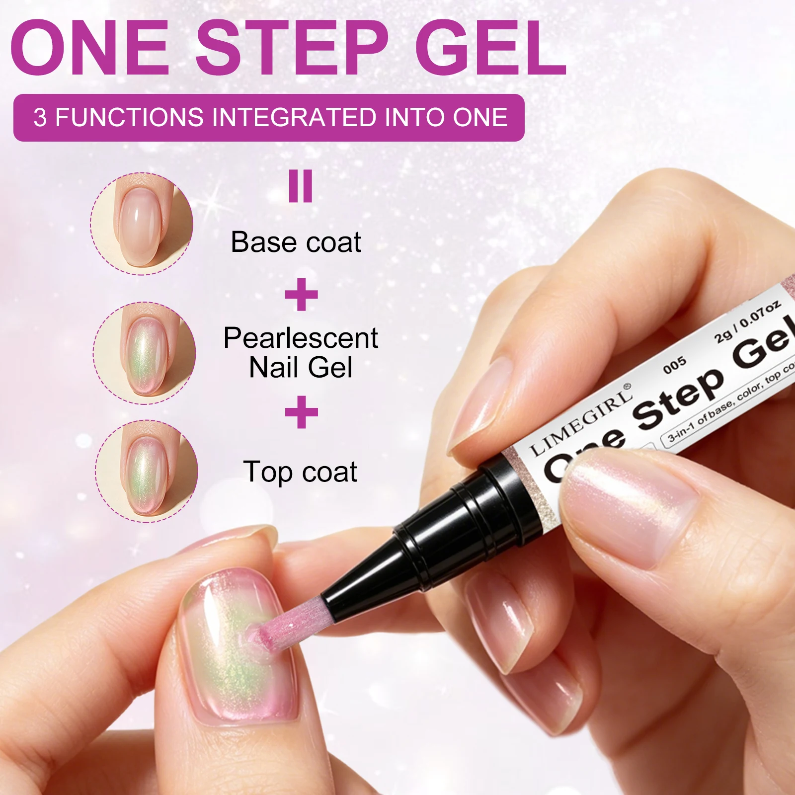 LIMEGIRL 3Pcs Pearlescent Gel Nail Polish Pen Set 3in1 Gel Nail Varnish Quick-Dry Long-Lasting Graffiti Painting Nail Polish Pen