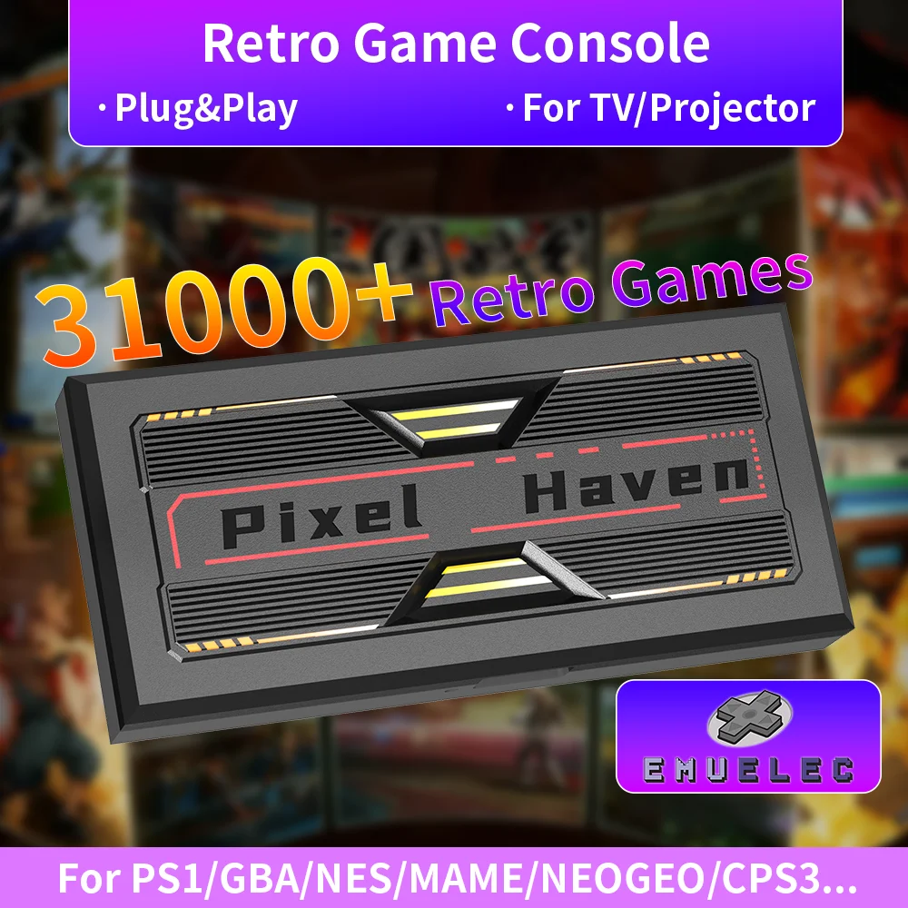 وحدة تحكم ألعاب Pixel Haven مع 31000 + وحدة تحكم ألعاب ريترو Emuelec Retro للتلفزيون لـ PS1/GBA/NES/MAME/NEOGEO/CPS3/Dreamcast