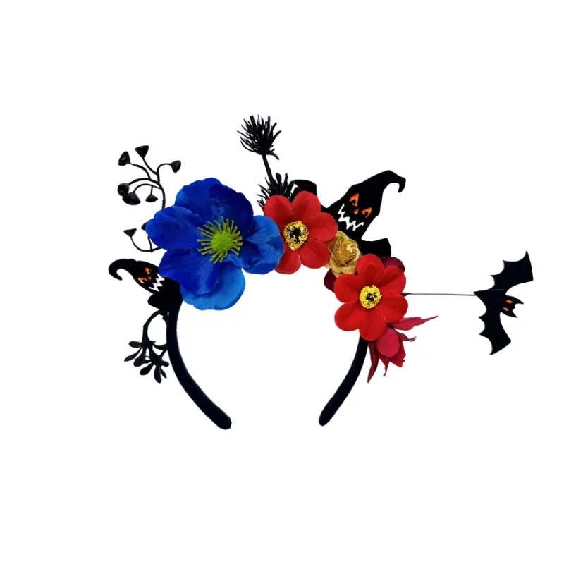 Bandeau Floral mexicain pour femmes, couronne de fleurs du jour des morts, accessoires de couvre-chef de chauve-souris pour Costume d'halloween