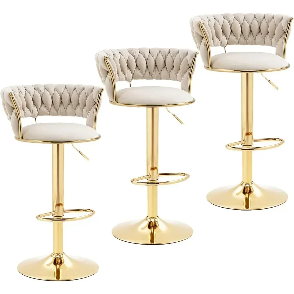 Modern Velvet Bar Stools Set of 3, Swivel Counter Height Barstools Bar Height Adjustable Counter Stools Kitchen Bar Chairs