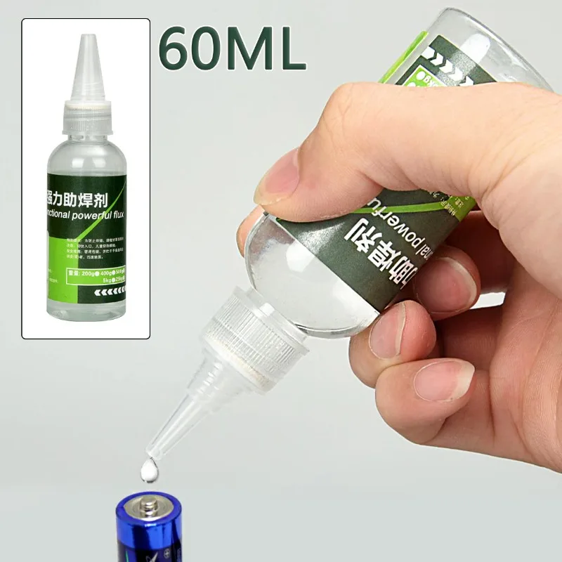 Flujo de soldadura de 60ml, soldados líquidos multifuncionales, soldadura rápida de agua para hoja galvanizada de acero inoxidable, batería de hierro y cobre