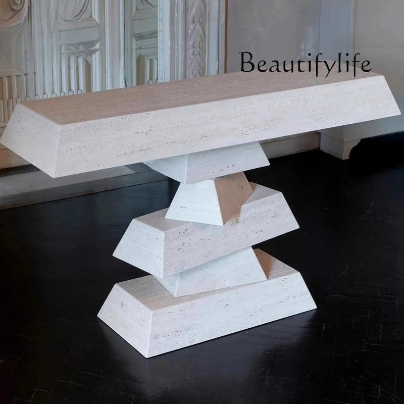 Italian light luxury marble entrance table Modern simple wall-to-wall cave stone end view table