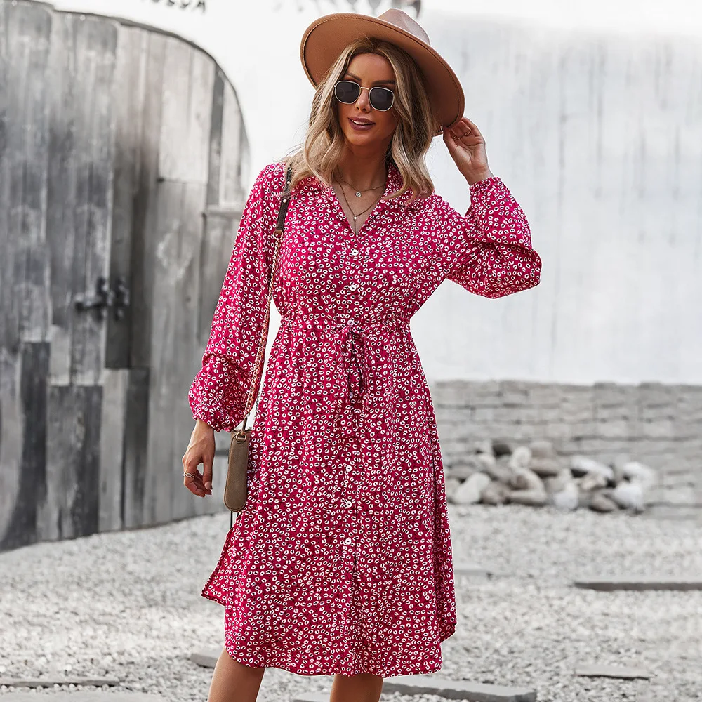 New Fashion Women Summer Dress Flowers Floral Print High Waist Vintage A-Line Dress Sexy Single-Breasted Boho Midi Long Dresses