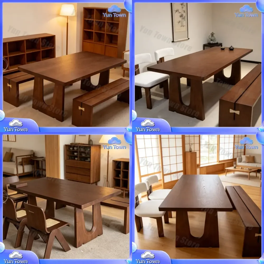 Modern Simple All-Solid Wood Dining Table for Small Apartment Rectangular Light Luxury High-End Large Board Retro Negotiation