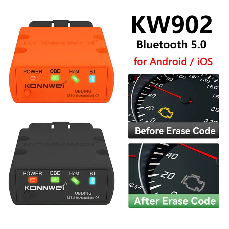 

KONNWEI KW902 Bluetooth 5.0 ELM327 V1.5 Auto Scanner OBD2 Car Diagnostic Tools ELM 327 V 1 5 OBD 2 Code Reader For Android iOS