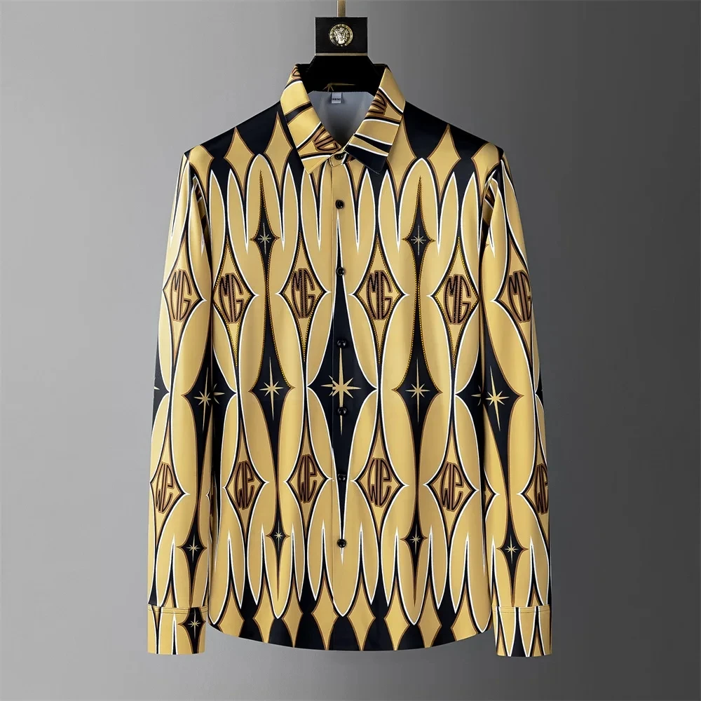 Crown Print Shirt Men's Long Sleeve Casual Shirt High Quality Fashion Popular Premium Plus Size Men's Clothing Disfraz De Hombre