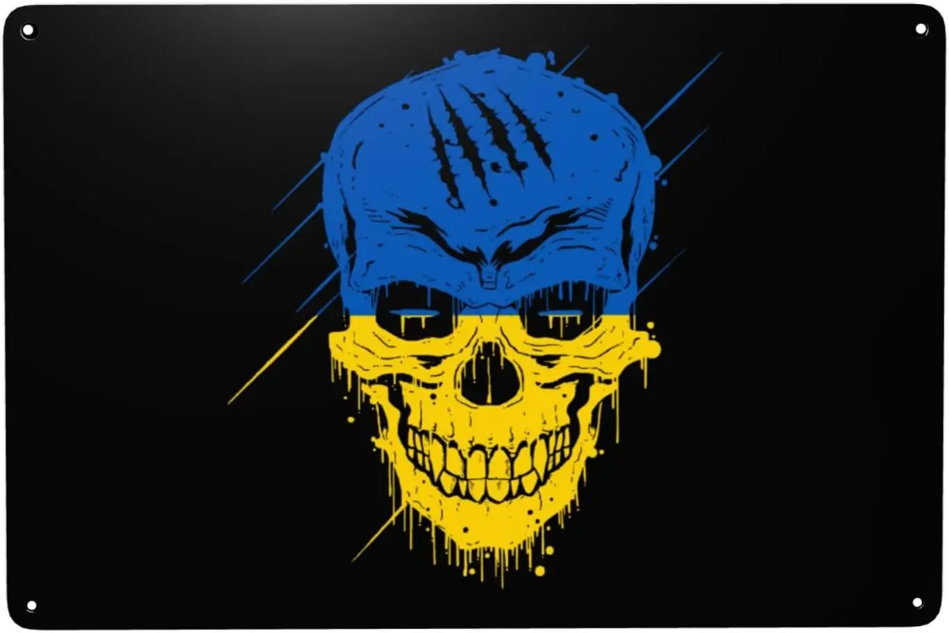 Ukraine Skull National Flag Tin Signs   Funny Vintage Metal Sign Man Cave Decor Garage Wall Decor