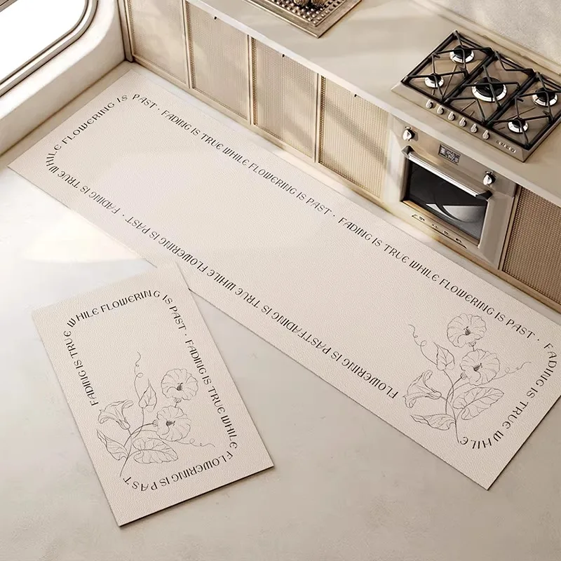 

Kitchen Carpet PVC Leather Waterproof Floor Mat Non-slip Oil Proof Foot Mats Long Rug Spring White Flower Home Decoration Rugs