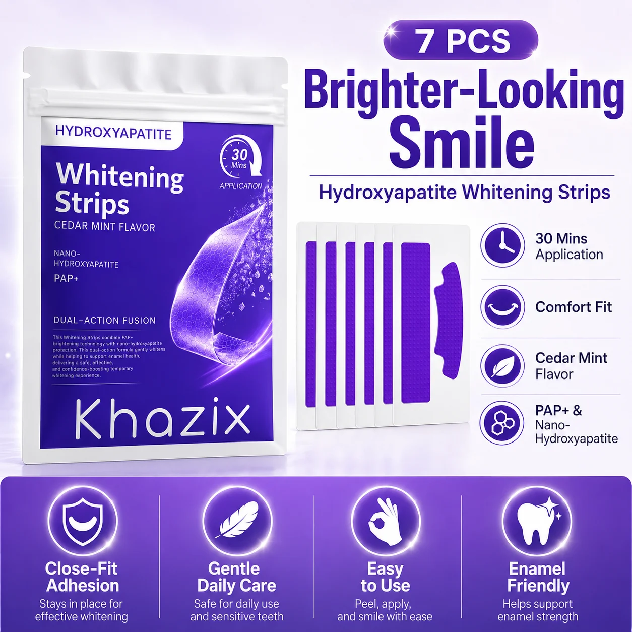 7 pairs Teeth Whitening Strips for Whiter-Looking Smile, Flexible Tooth Strips Easy to Apply for Daily Cosmetic Care