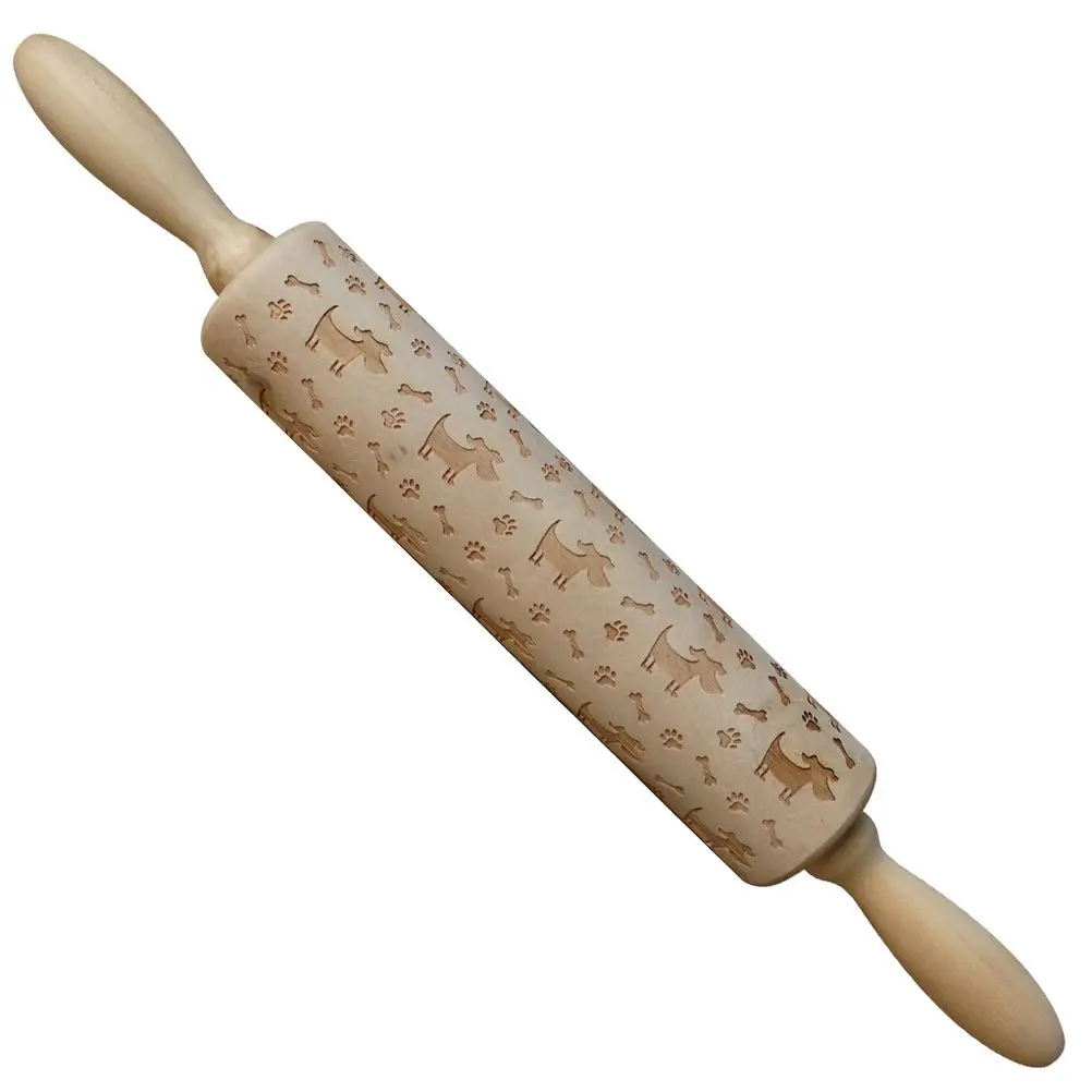 Handcrafted Wooden Rolling Pin with Creative Dog Bone Engraving Non Slip Grip Ideal for Baking Pastry Pasta Pizza Fondant