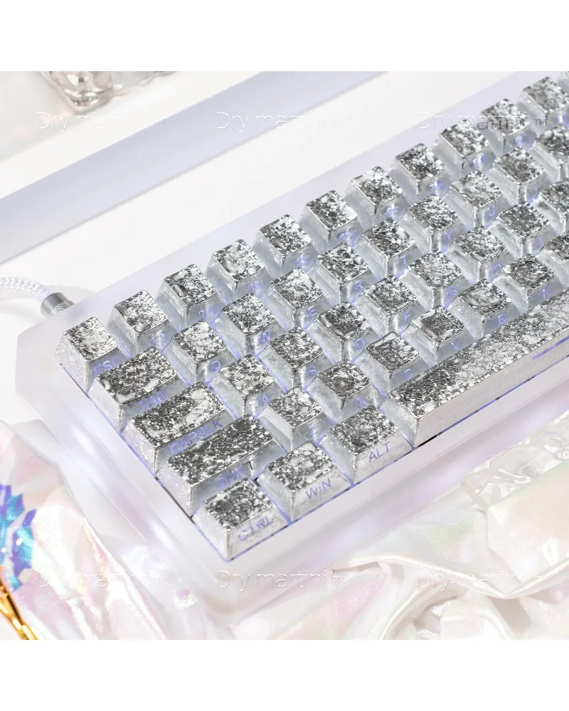 Transparent silver durable pbt keycaps set high quality for custom mechanical keyboards