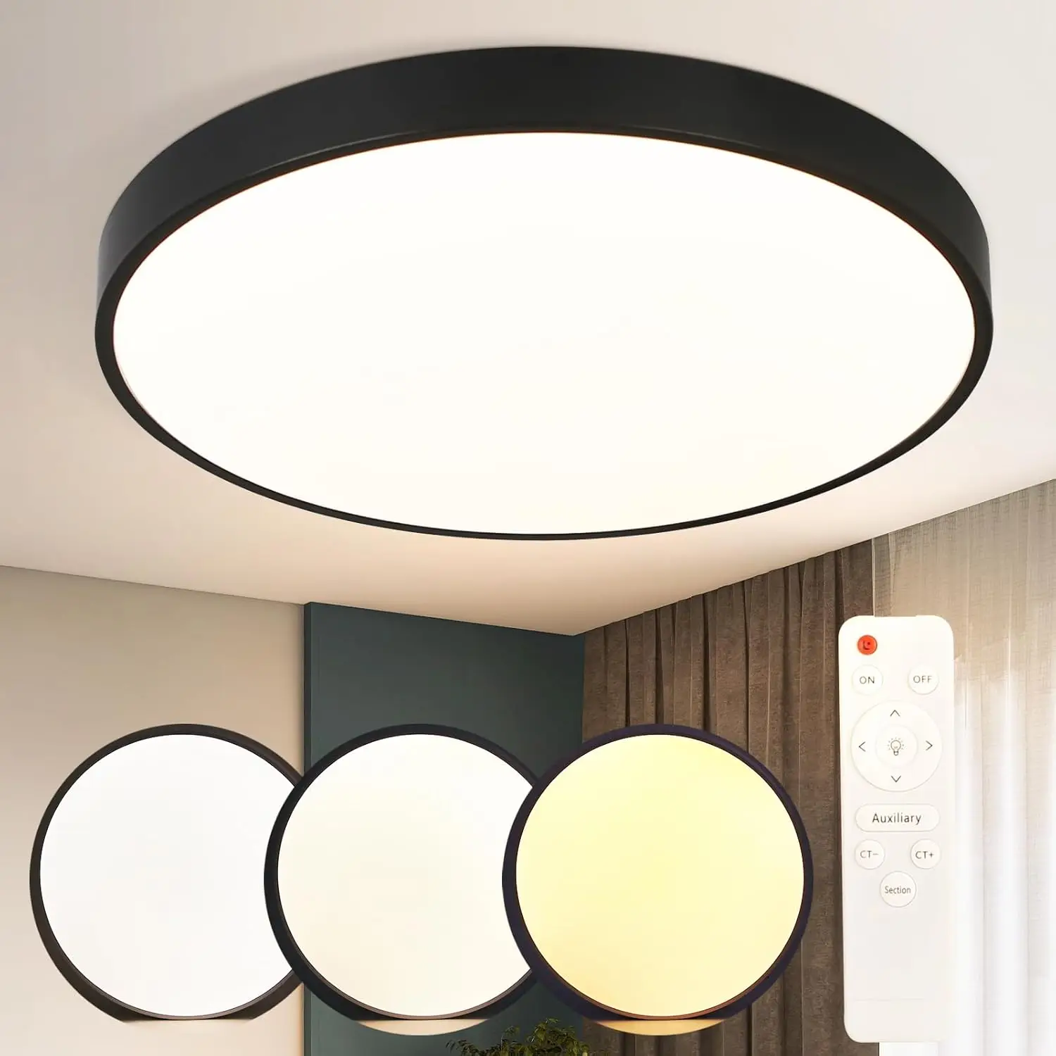 Cliheet 30W runde LED-Deckenleuchte, dimmbar mit Fernbedienung, IP44, für Badezimmer, Küche, Wohnzimmer, Schlafzimmer, Flur