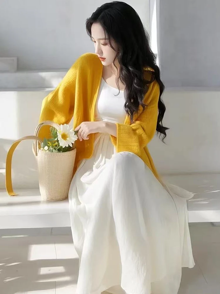 

Ele Knitted Long Sve Cardigan And Simple Color Base Skirt Two-Piece Set for Autumn Faion Age-Defng Commute S...