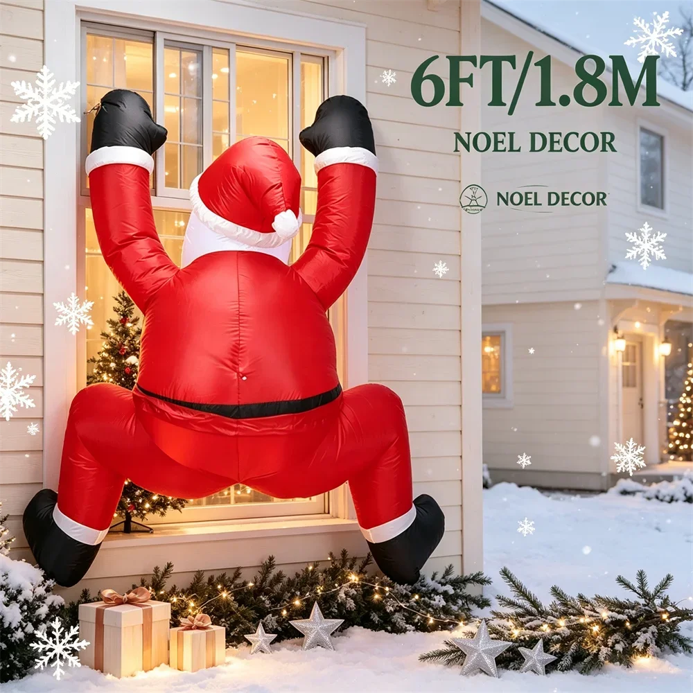Funny Climbing Santa Inflatable Model Toy 6FT/1.8M with LED Light Blow Up Snowy Garden Holiday Party Ornament