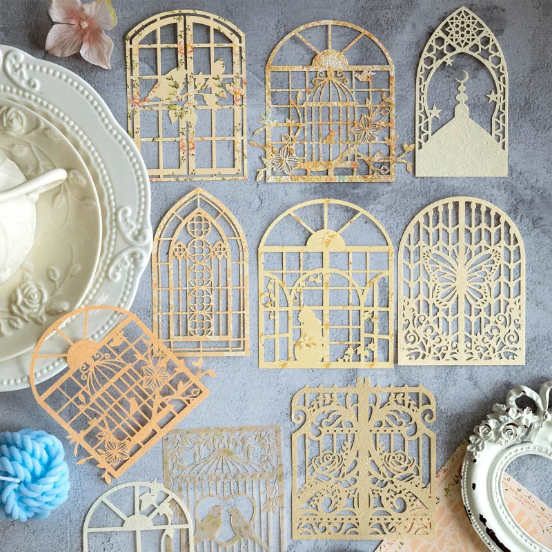 10Pcs/pack Vintage Hollow Material Paper Multi-Style No Repeat Junk Journal Creative Supplies