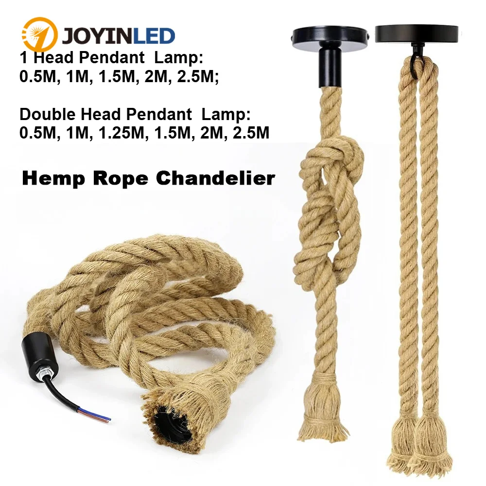 JOYINLED Vintage Hemp Rope Pendant Light Fixture, E26/E27 Base, Retro Ceiling Hanging Lamp for Dining Room, Restaurant, Bar