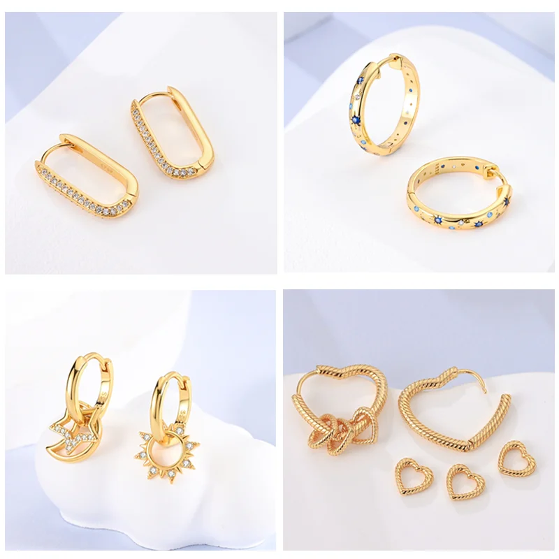 New 925 Sterling Silver Stars Moons Sunflower Golden Hoop Earrings Inlaid Zircon Infinity Love Earrings For Women Wedding Gift