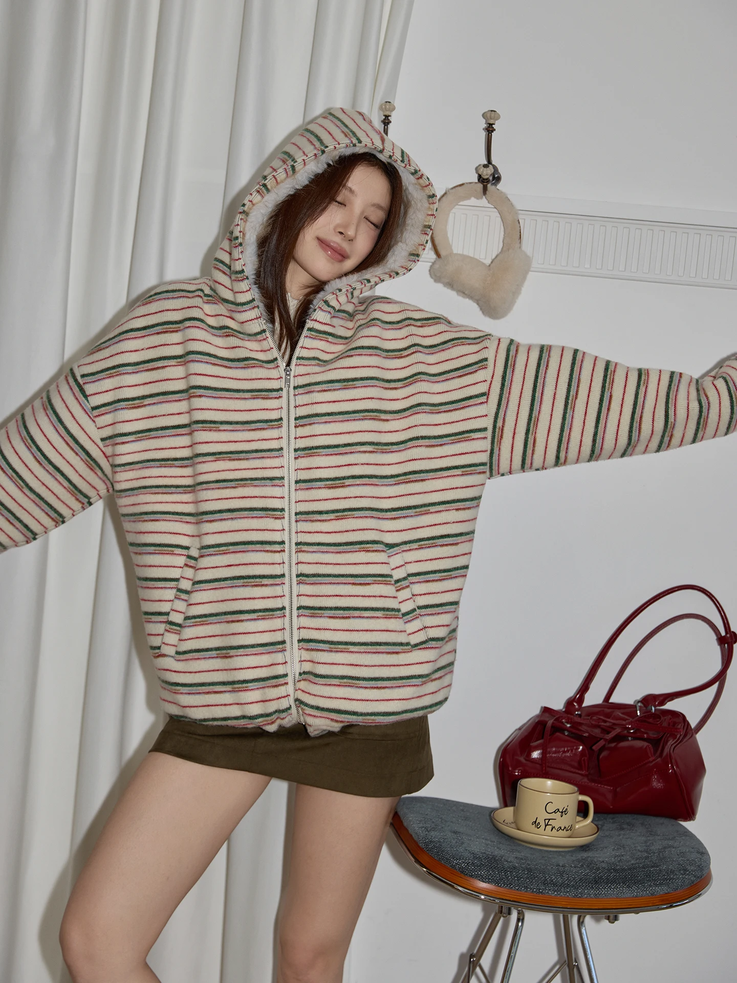 

Женская теплая зимняя ветровка Chaocha Home в корейском стиле с капюшоном, в полоску, повседневная, для работы и прогулок