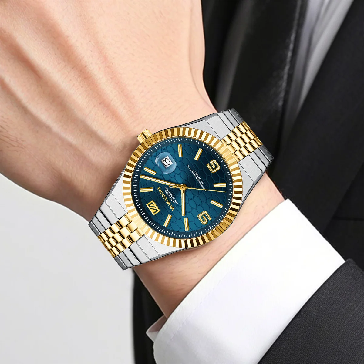 2025 novos relógios masculinos lindo azul ouro 40mm relógio clássico de aço inoxidável série mergulho waterdrop calendário relógio de quartzo para homem