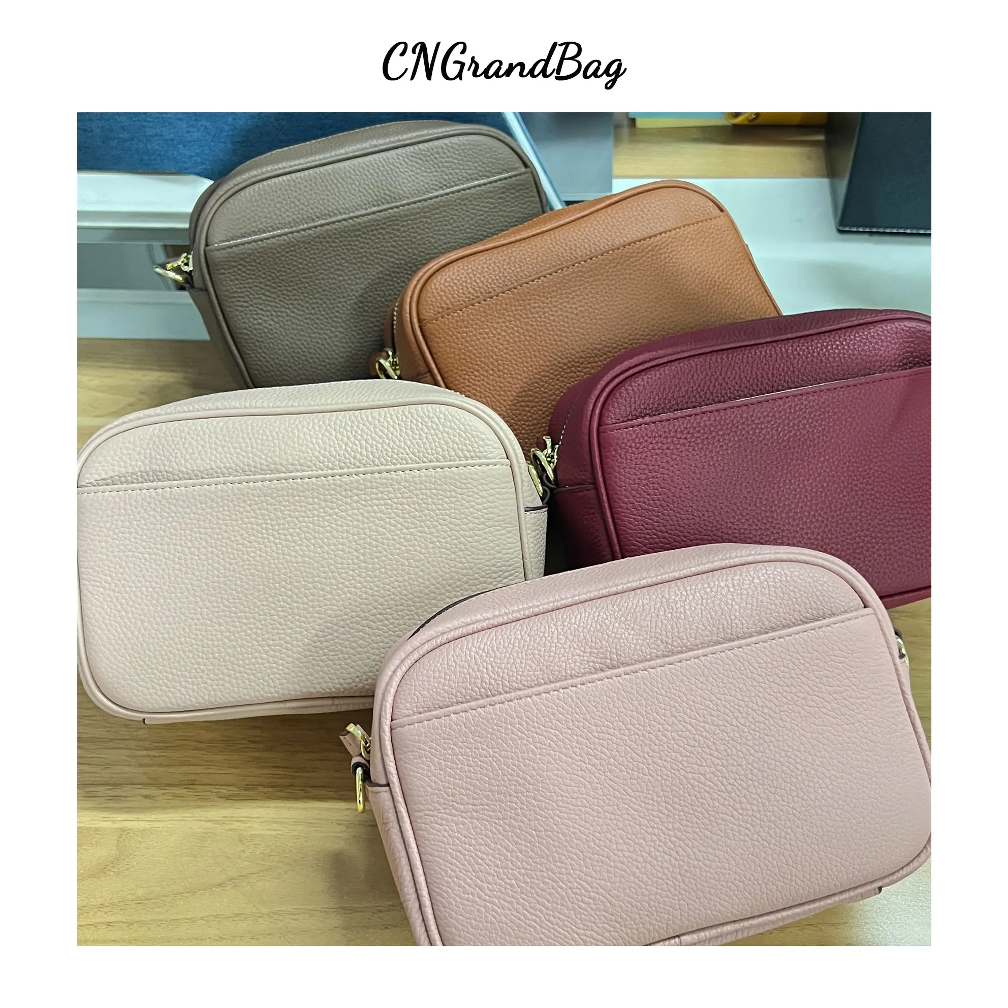 Custom Letters Classic Style Cow Leather Pebble Pattern Ladies Shoulder Bag Ladies Small Square Messenger Bag Camera Bag