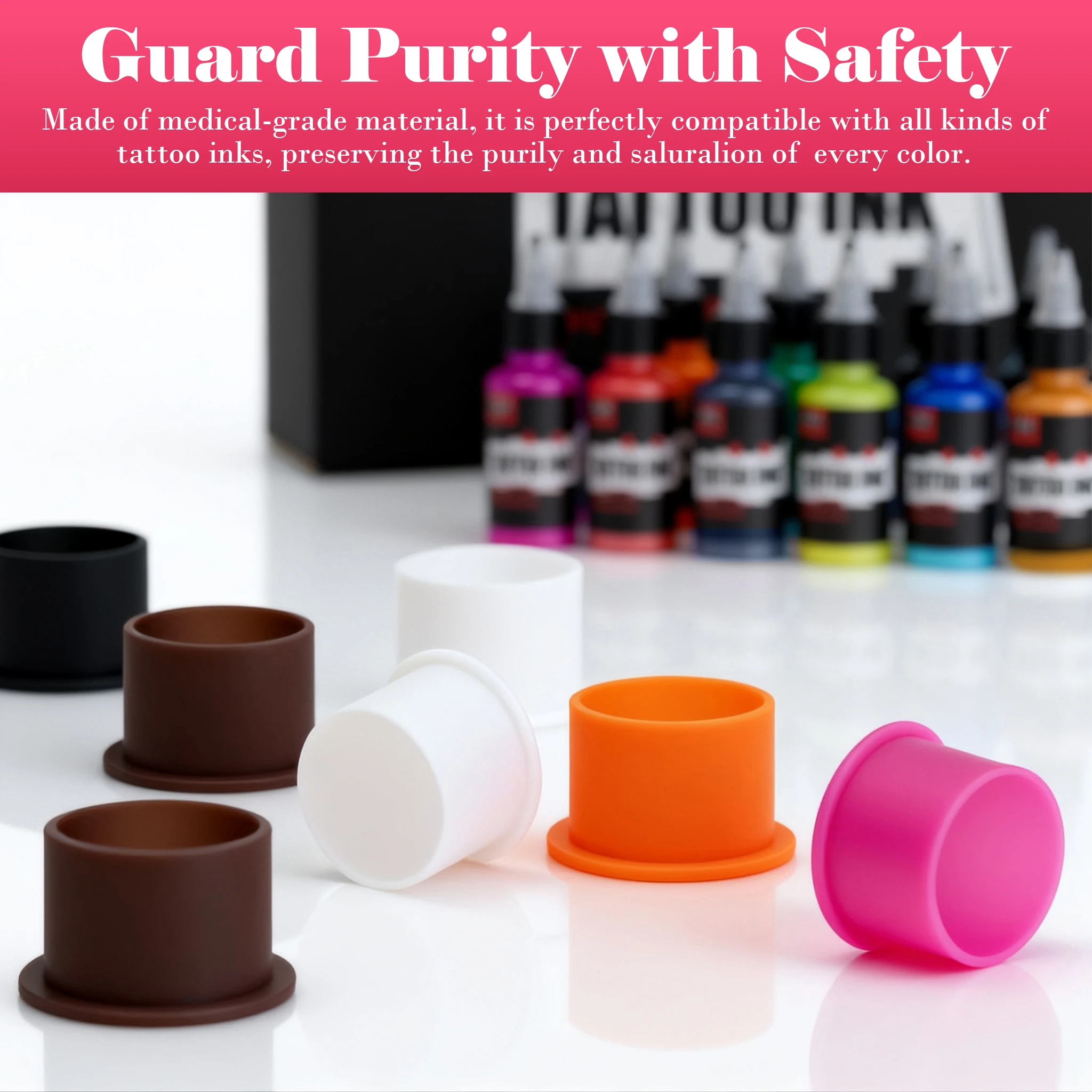 200pcs Disposable Silicone Tattoo Ink Cups Round/Diamond/Heart-shaped With Base Pigment Container Cup Ink Accessories Supplies