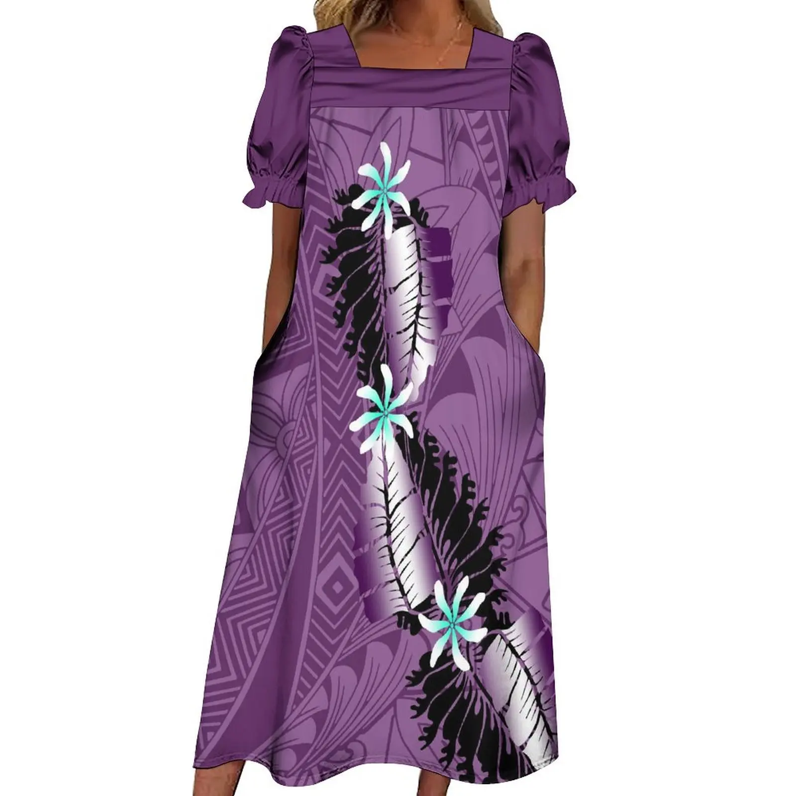 

Samoan Tribal Style Fine Women Customized Clothing MUMU Polynesian Soft Long Dress Print Patterns Island Womenswear