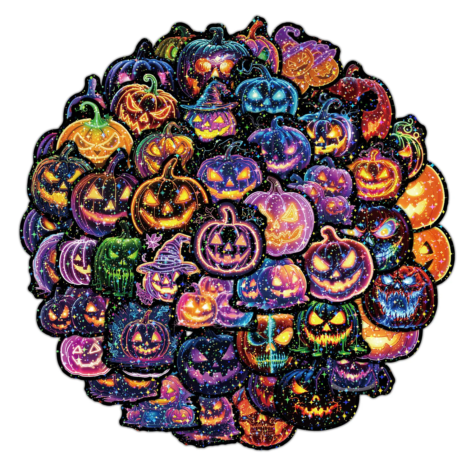 50PCS Neon Style Halloween Graffiti Stickers Funny Pumpkins Cartoon Decal DIY Notebook Phone Scraphbook Waterproof Sticker