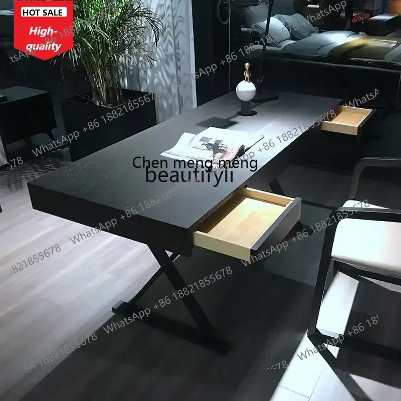 178C Designer Italian minimalist smoked wood writing desk solid wood drawer work deskG