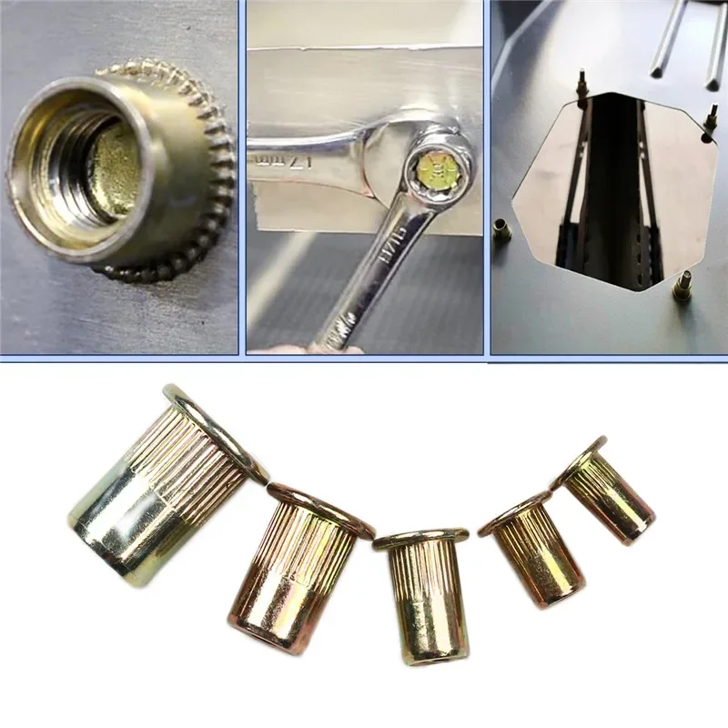 20PCS Carbon Steel Rivet Nuts M4 M5 M6 M8 M10 M12 Flat Head Threaded Rivet Insert Nutsert Cap Rivet Nut Kit