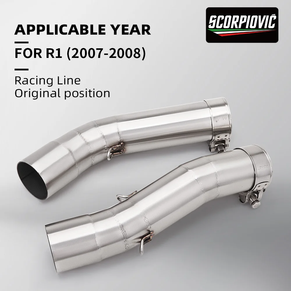 Biela de escapamento para motocicleta YZF-R1 r1, tubo intermediário 2004-2006 2007 2010 2011 2012 2013 2014 adequado para silenciador de 51mm