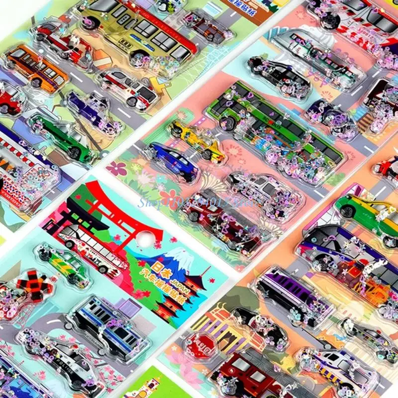 R6FF Water Filled Vehicles Embossed Sticker Waterproof PVC Foam Sticker For Kid