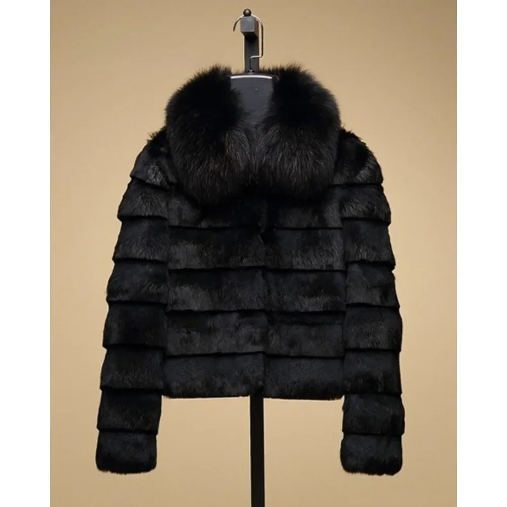 Fox Fur Jacket Winter for Women 2024 New Real Rabbit Fur Coat with Fox Fur Collar Full Pelt Rabbit Fur Waistcoat High Street