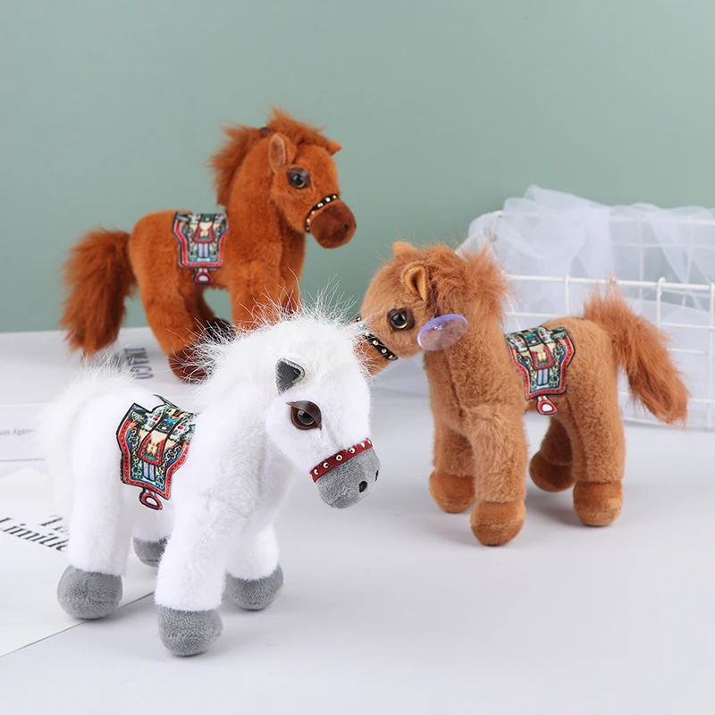 Simulação em pé foal boneca de pelúcia sela longa juba pônei brinquedos de pelúcia bonito dos desenhos animados cavalo brinquedo de pelúcia decoração do quarto