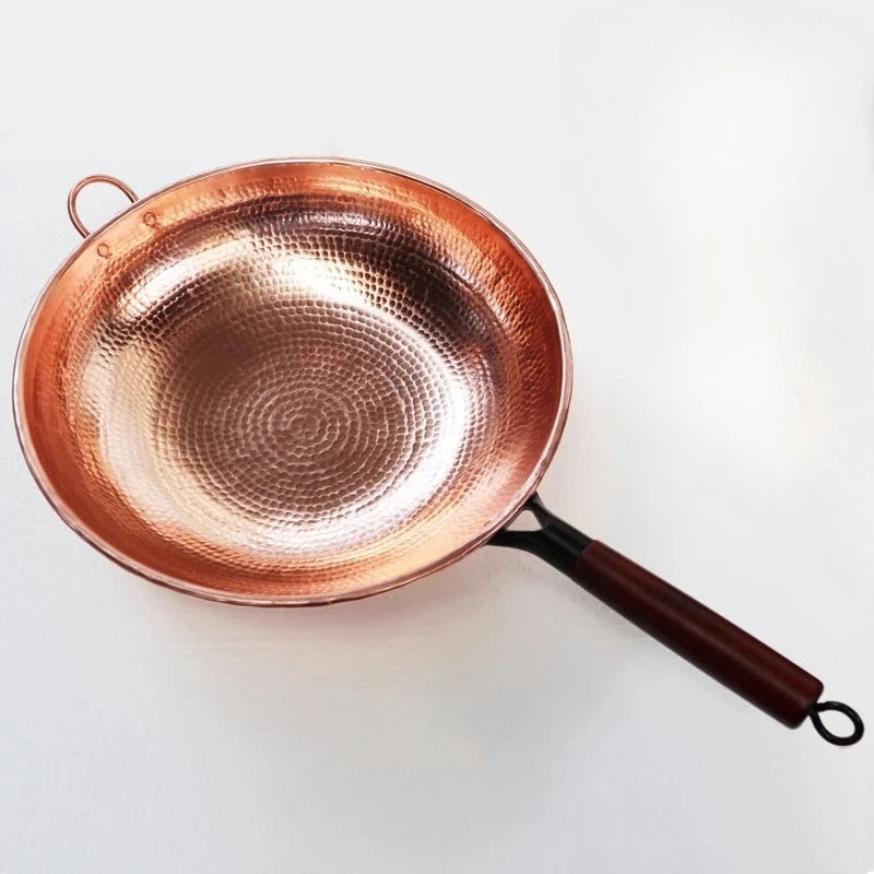

Traditional Handmade Copper Wok Burner, Non-stick Pan Pure Brass Cookware Uncoated Frying Pans Round Wok Cooker for Gas Stove