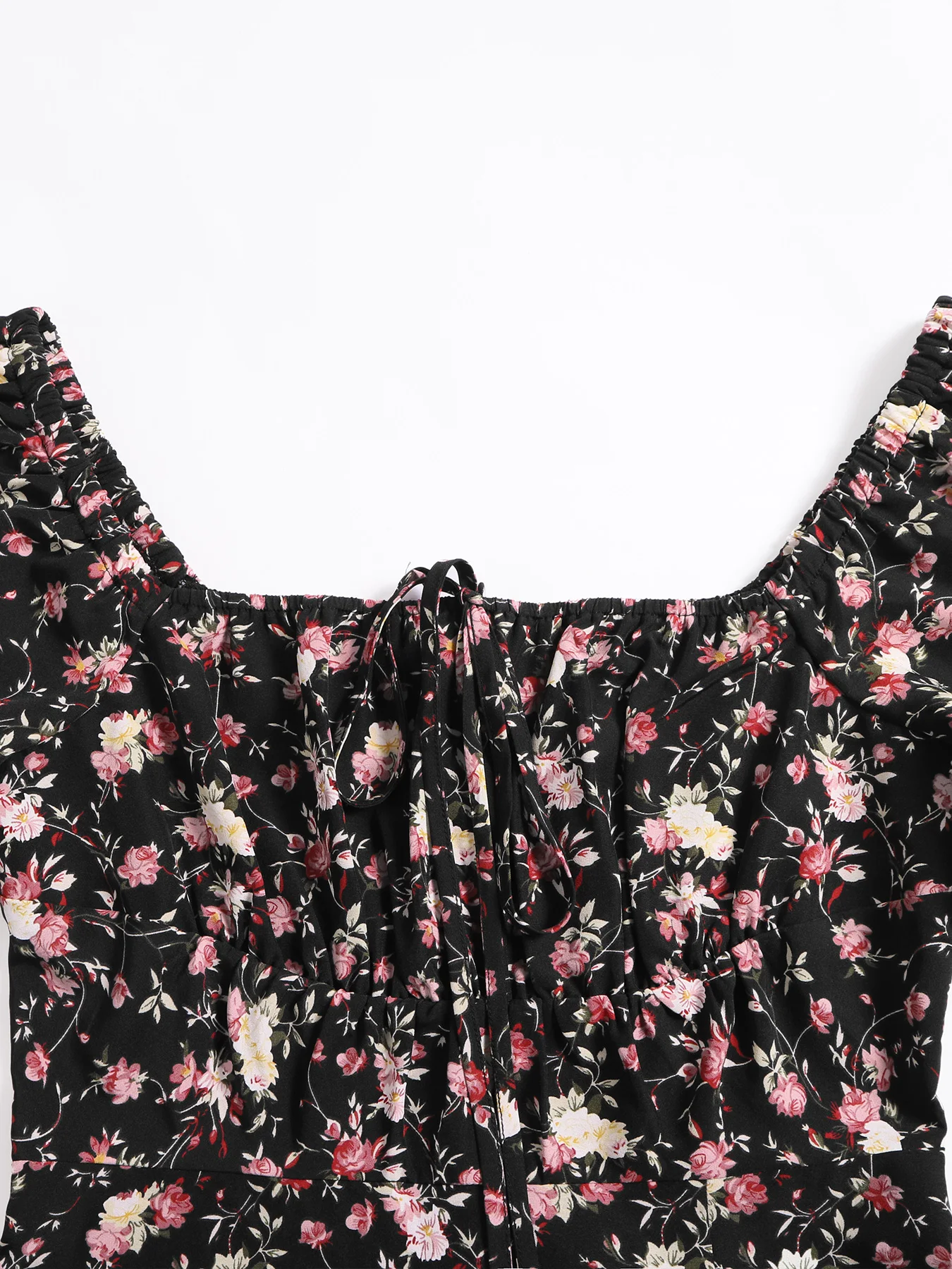 Women's Boho Curvy Holiday Outfits Frenchy Style Ditsy Floral Print Ruched Split Thigh Milkmaid Puff Sleeve Square Neck Dress