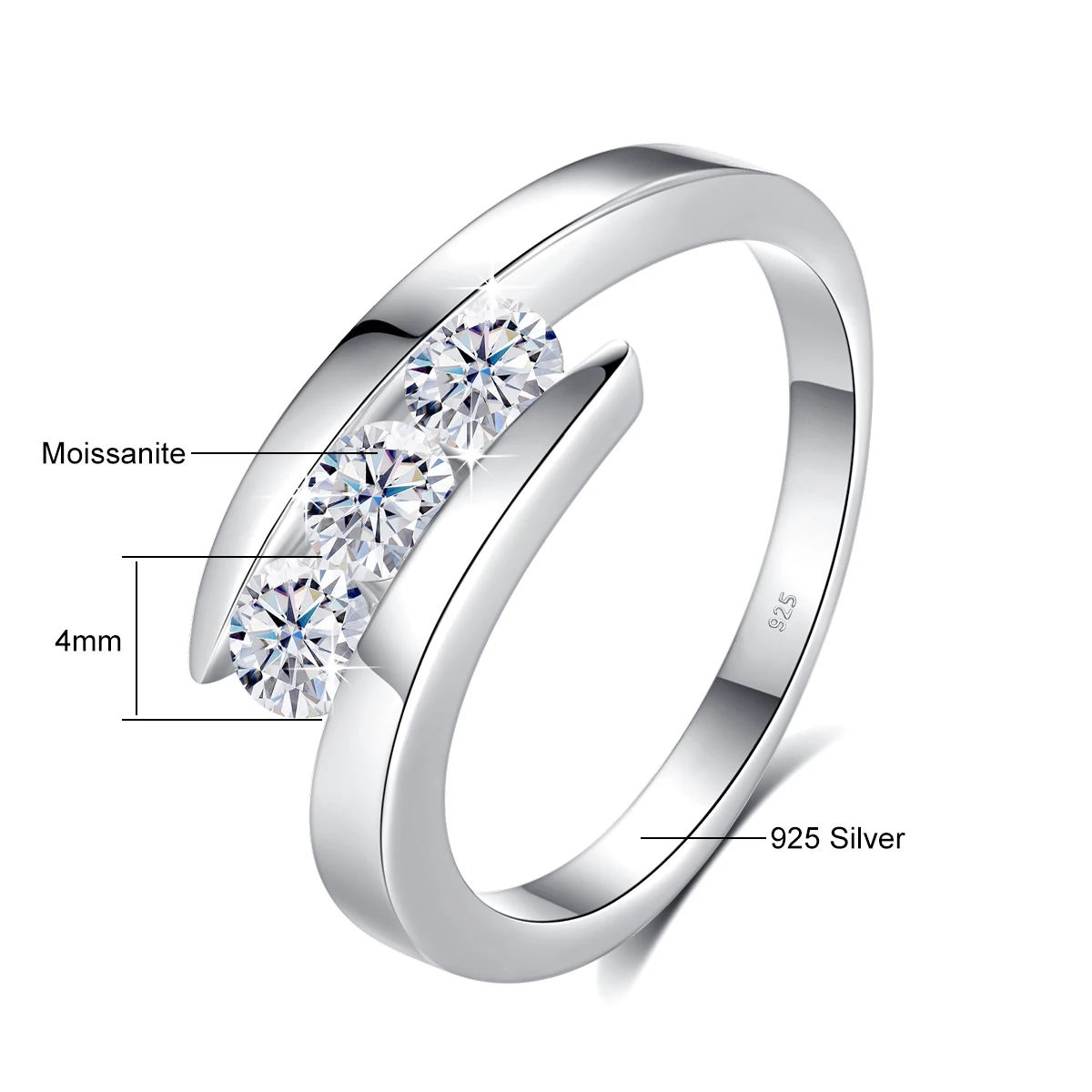 Sterling Silber Moissanit 3-Stein-Ring für Damen mit Zertifikat Luxus-Verlobungsschmuck 2024 Trendiges Geschenk für ein Mädchen im Angebot – Detail 1