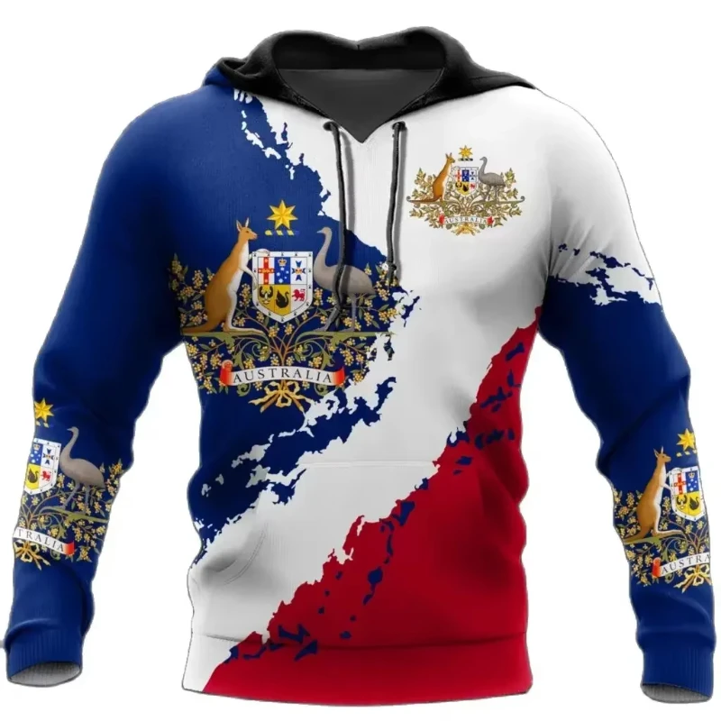 3D Print Australia Flag Men's Hoodie Pullovers Autumn And Winter Casual Loose Oversized Sweatshirts Fashion Hoodies Streetwear