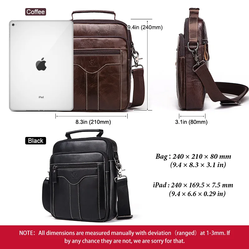 Business leather men's square shoulder bag large capacity multi-pocket portable ipad storage vertical crossbody bag