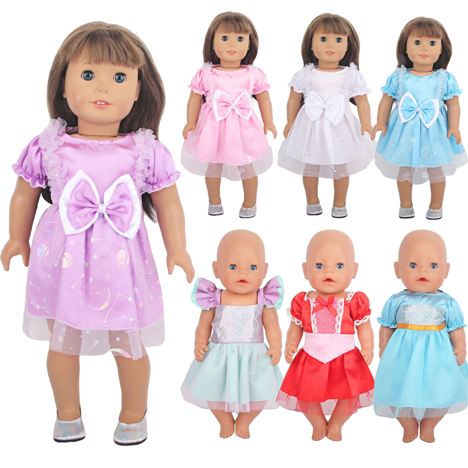 Vestido de muñeca de princesa linda, ropa para muñecas americanas de 18 pulgadas, falda con lazo para bebé recién nacido y OG de 43cm, regalo para