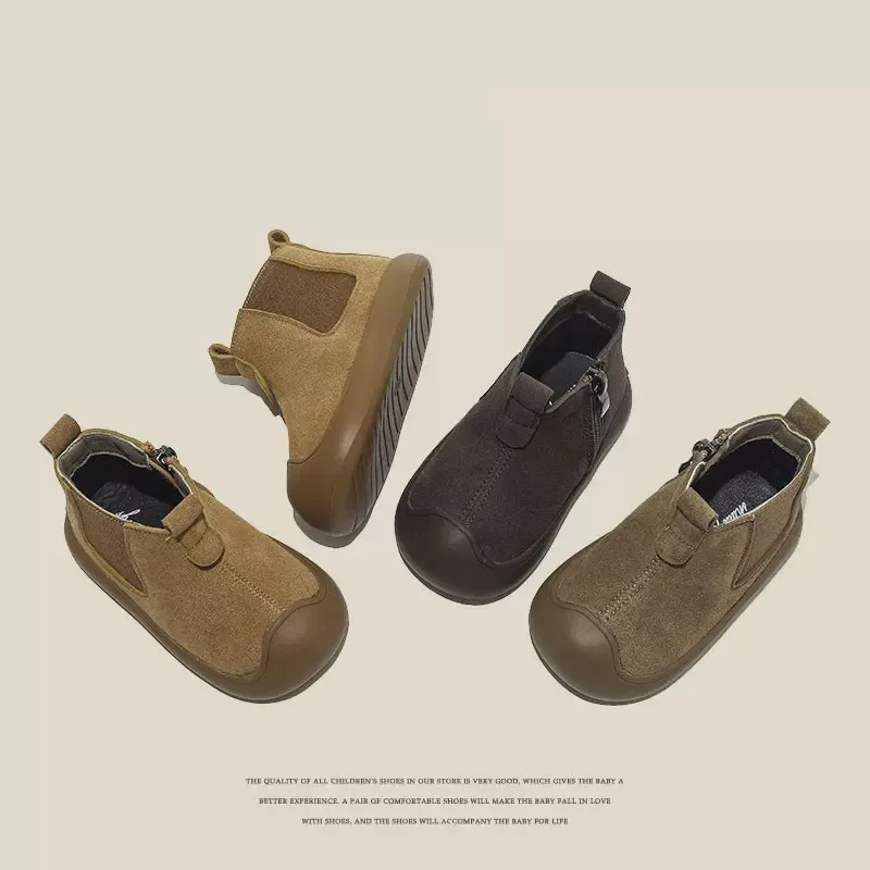 Boys Girls Casual Shoes Soild Color Versatile Toddler Walking Shoes Toes Capped 2026 Autumn New Baby Short Boots Non-slip