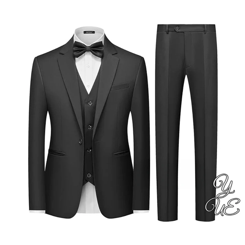 

Men's 3-piece Solid Color Button Up Set, Slim Fitting Party Tailcoat, Suit Vest, Long Pants Set, Men's Wedding Set