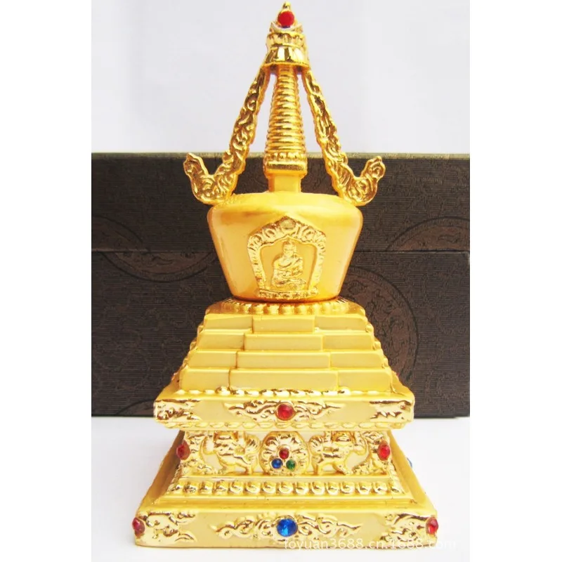 Religious artifact: Alloy gilded , containing relics, copper stupa, medium size