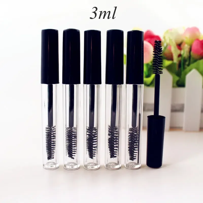 

100pcs/lot 3ml Empty Mascara Tube Eyelash Cream Vial/Liquid Bottle Sample Cosmetic Container with Leakproof Inner Black Cap